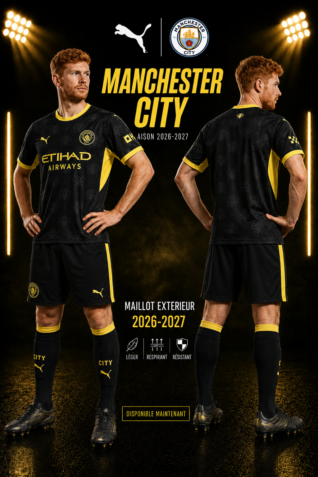 Maillot Extérieur Manchester City 2026-2027 Noir & Jaune
