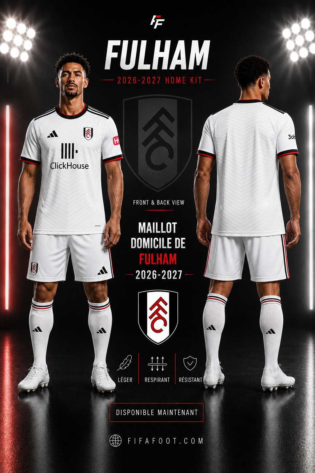 Maillot Fulham Domicile 2026-2027 – Blanc, Noir & Rouge