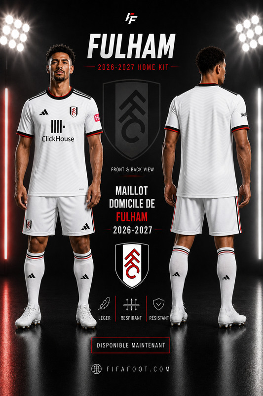 Maillot Fulham Domicile 2026-2027 – Blanc, Noir & Rouge