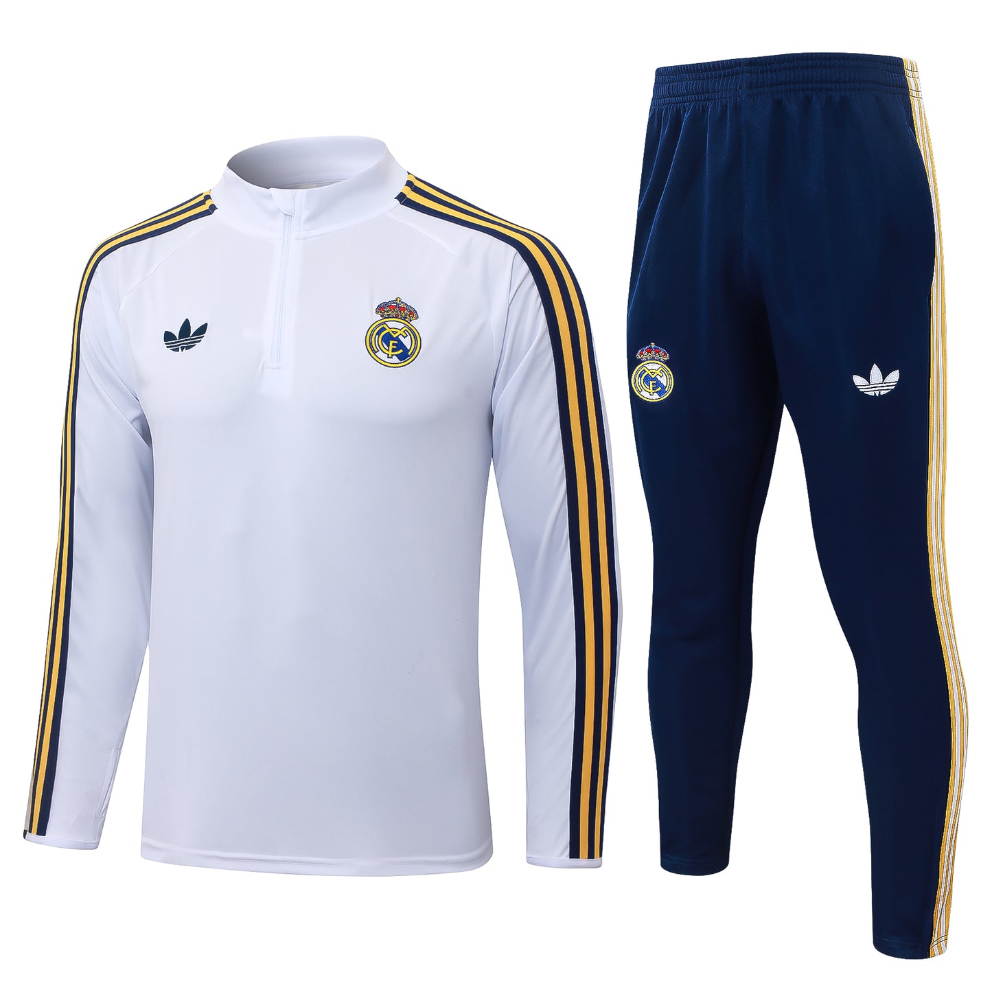 Ensemble Training Real Madrid Blanc & Bleu 2026/2027 – Survêtement Football Homme Adidas Premium | Haut Zippé & Pantalon Ajusté