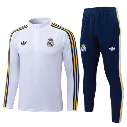 Ensemble Training Real Madrid Blanc & Bleu 2026/2027 – Survêtement Football Homme Adidas Premium | Haut Zippé & Pantalon Ajusté