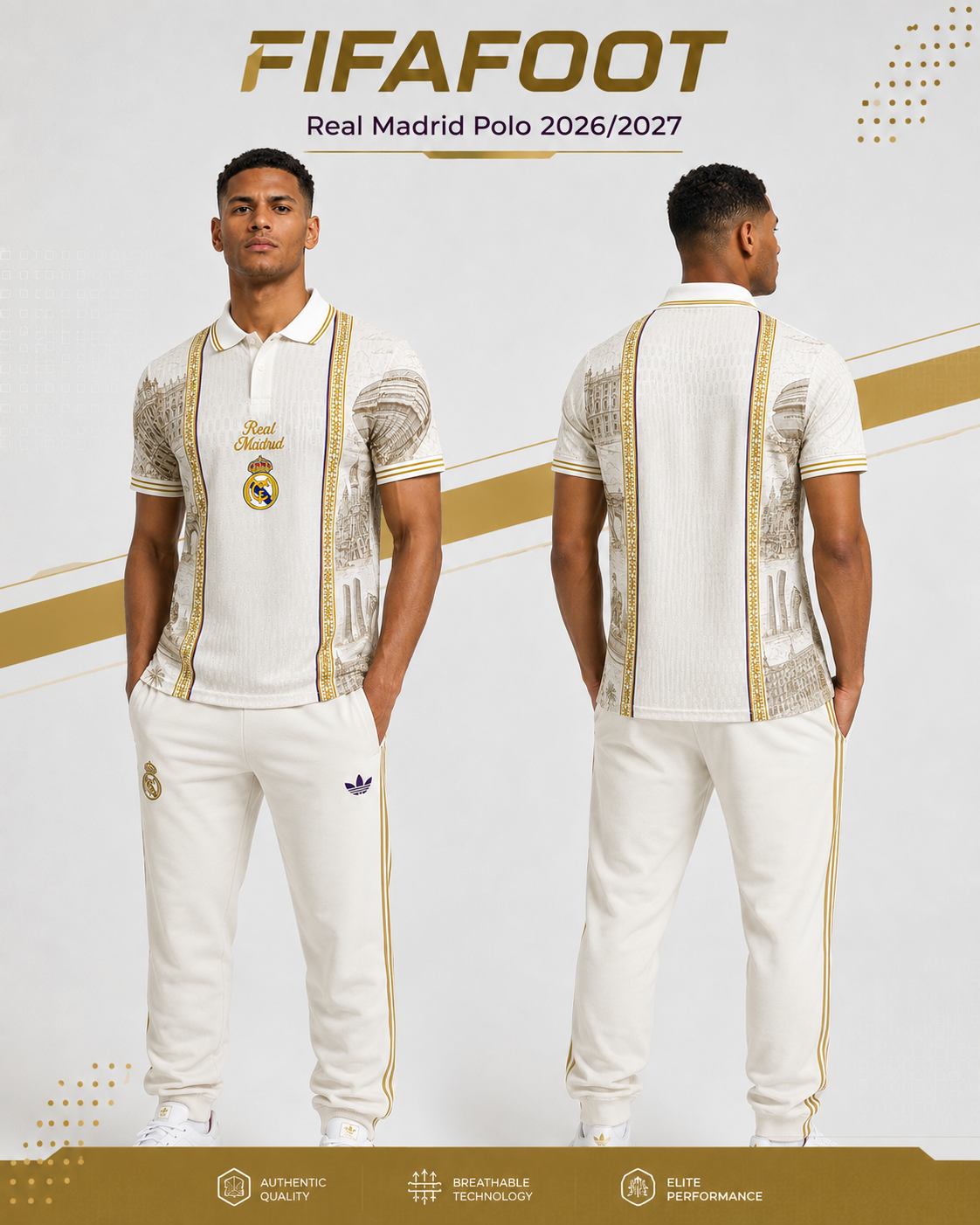 Polo Real Madrid 2026-2027 Beige & Or – Édition Premium Homme