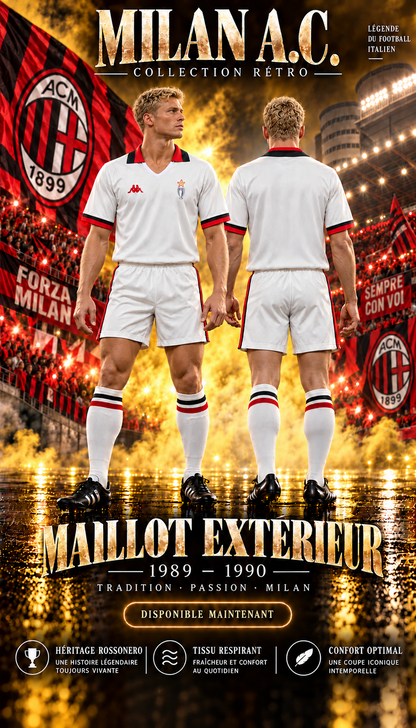 Maillot Milan AC extérieur 1989-1990 porté par un mannequin blond