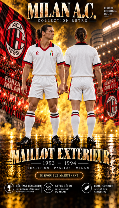 Maillot Milan AC extérieur 1993-1994 – porté par un mannequin, face et dos
