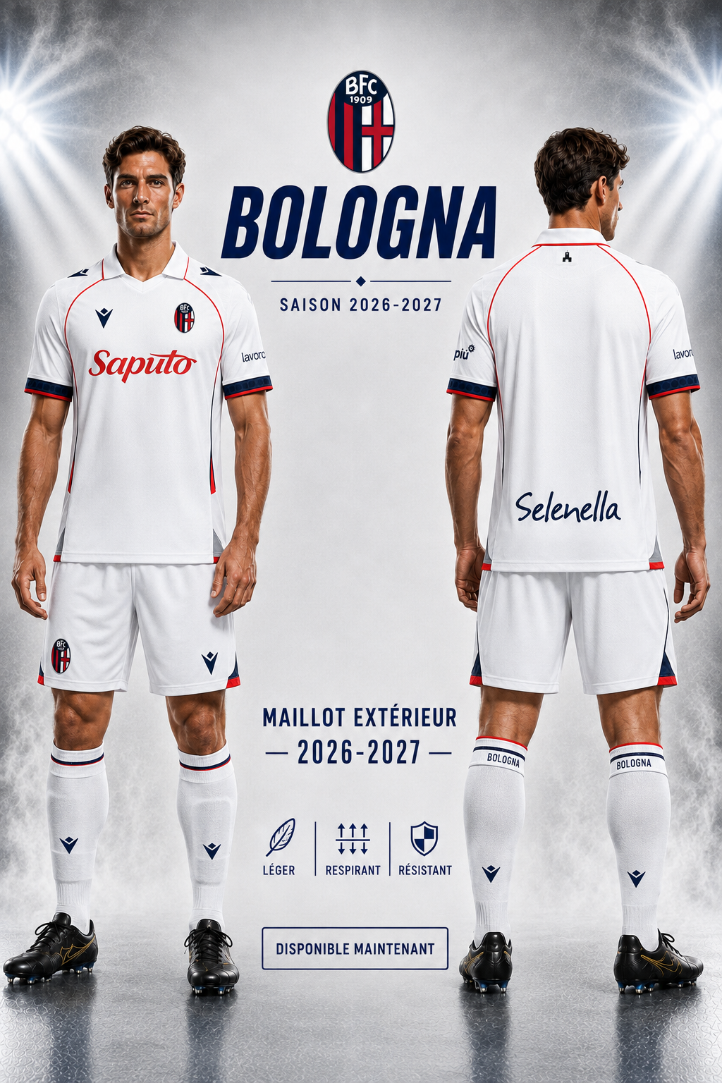 Maillot Extérieur Bologne FC 2026-2027 Blanc Rouge & Bleu Marine