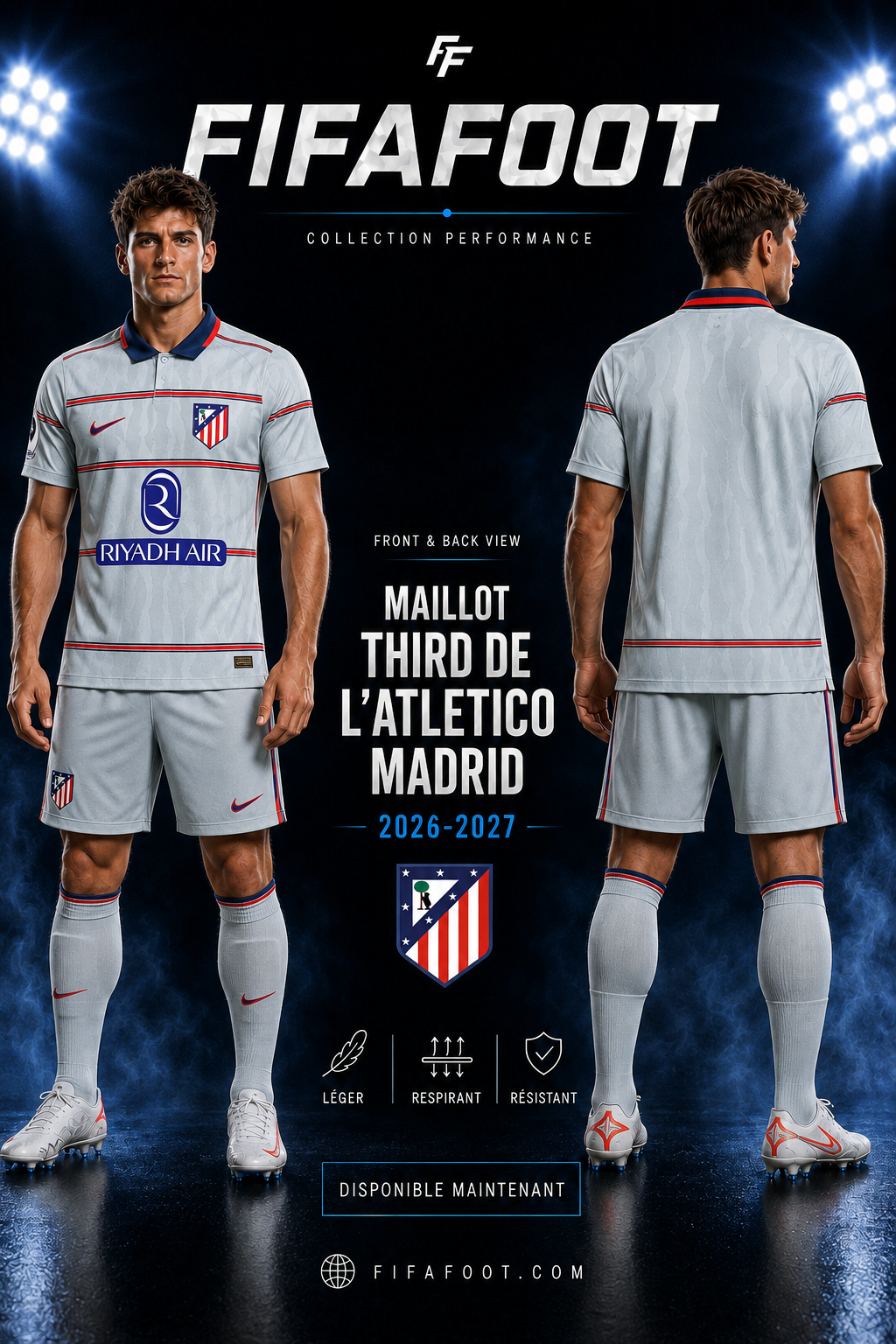 Maillot Atlético Madrid Third 2026-2027 Gris – Jersey Football Officiel Col Polo Rouge Bleu