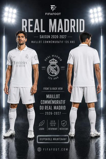 Maillot Commémoratif Real Madrid 125 Ans 2026-2027 – Blanc & Argent