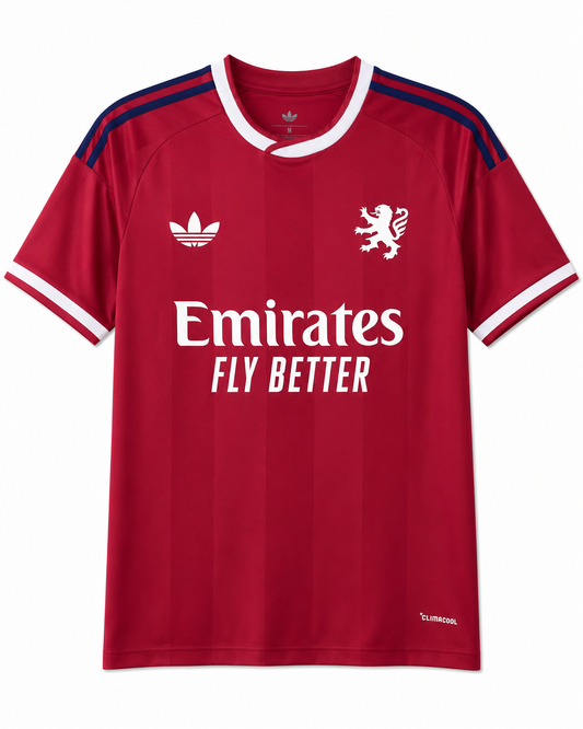 Maillot Football Rouge Extérieur Vintage 2026/2027 – Jersey Homme Style Rétro Respirant Emirates Fly Better