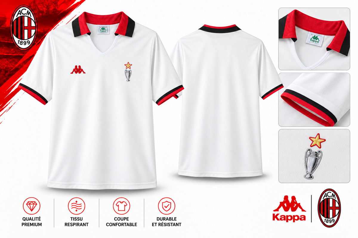 Maillot Milan AC extérieur 1989-1990 – détails du col et des manches