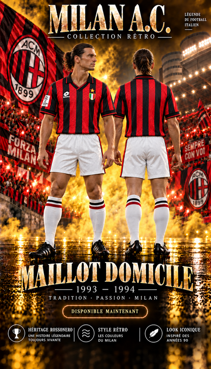 Maillot Milan AC domicile 1993-1994 – porté de face et de dos