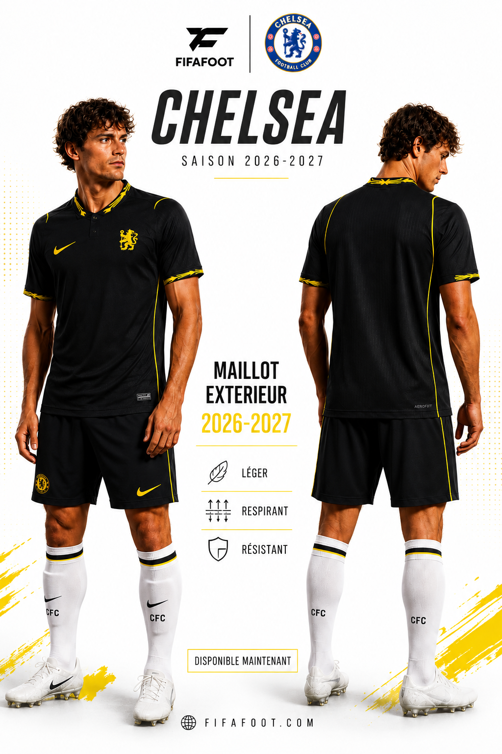 Maillot Chelsea Extérieur 2026-2027 – Noir & Jaune