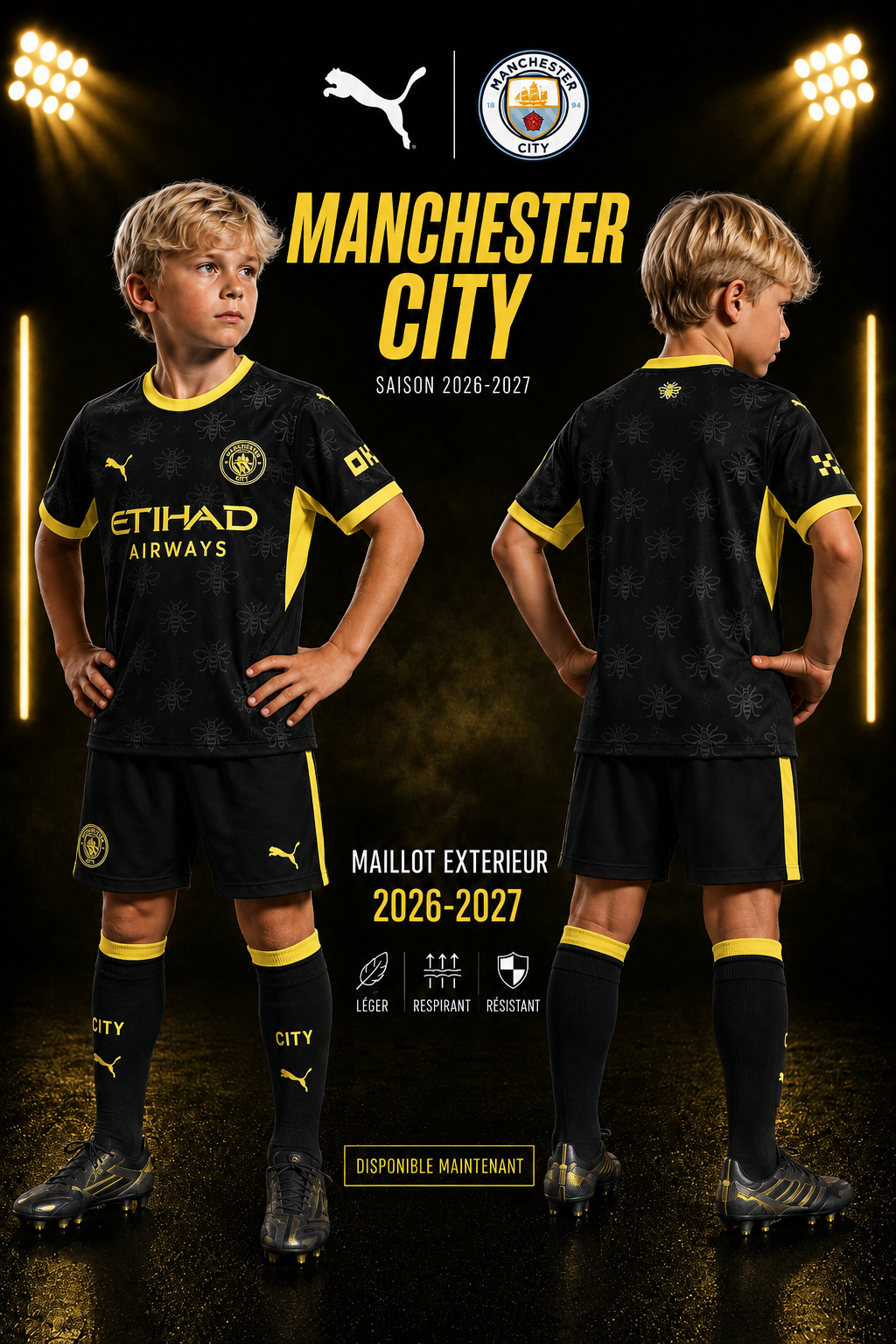 Maillot Extérieur Manchester City 2026-2027 Noir & Jaune