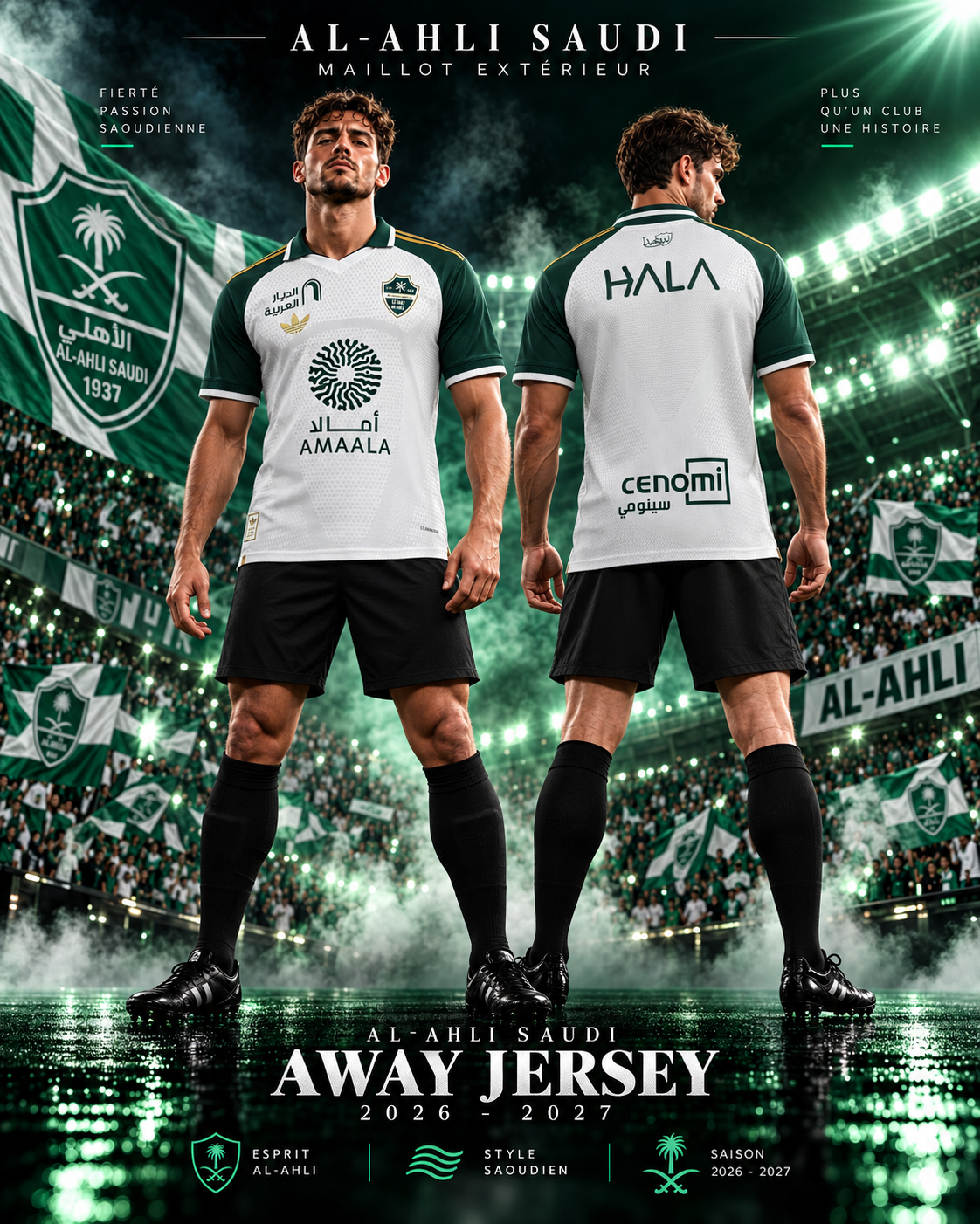 Al-Ahli Saudi maillot extérieur blanc vert 2026/27 affiche