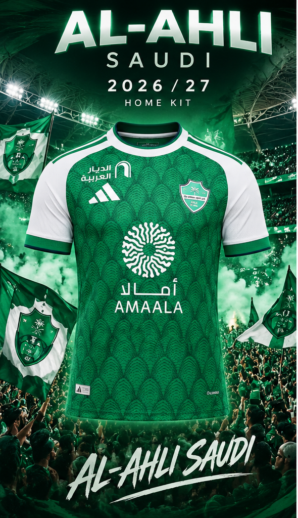 Al-Ahli Saudi maillot domicile 2026/2027 vert blanc – affiche