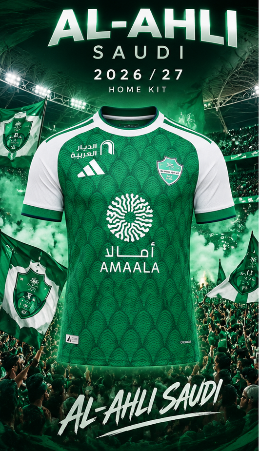 Al-Ahli Saudi maillot domicile 2026/2027 vert blanc – affiche