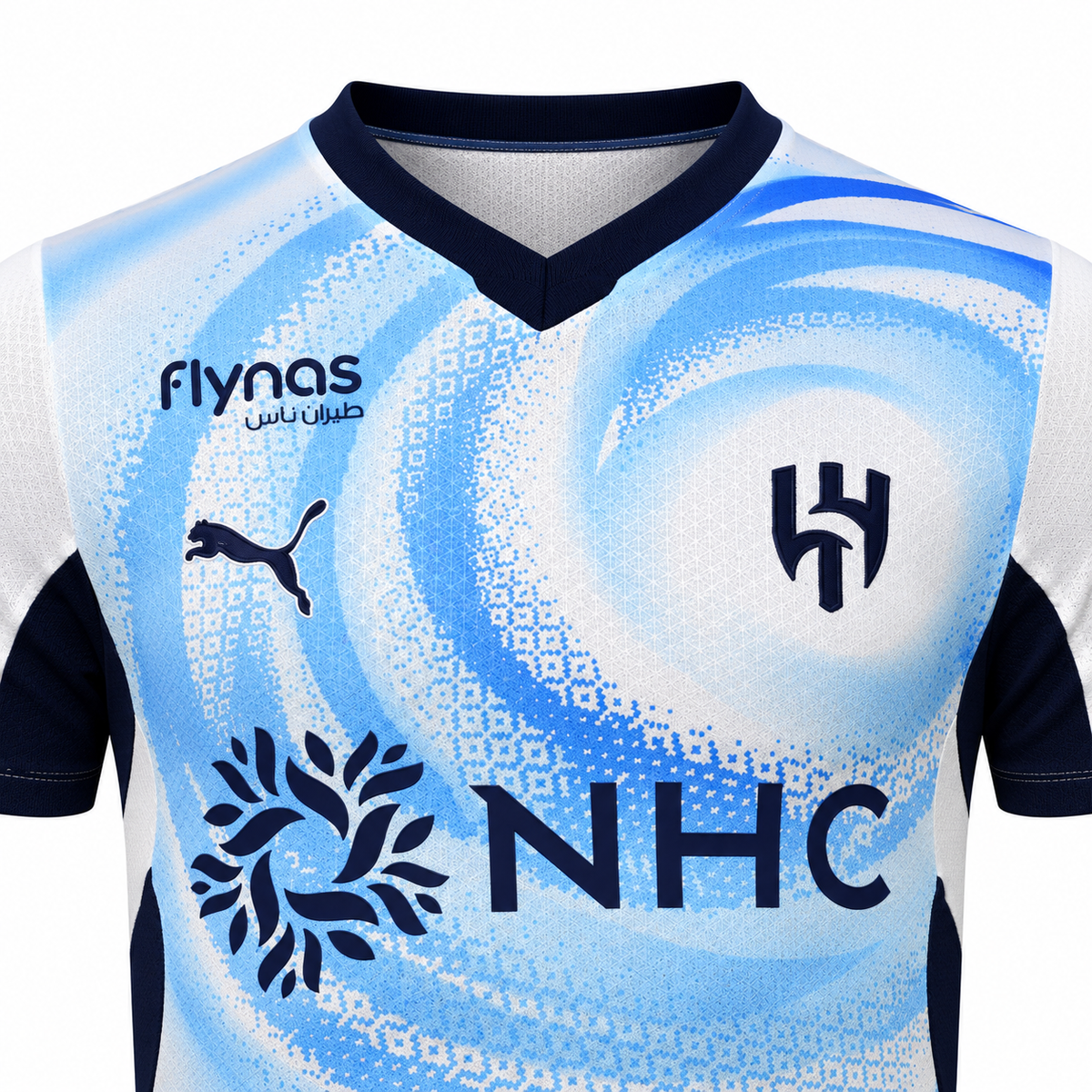 Maillot Al-Hilal extérieur 2026-2027 blanc et bleu ciel — detail