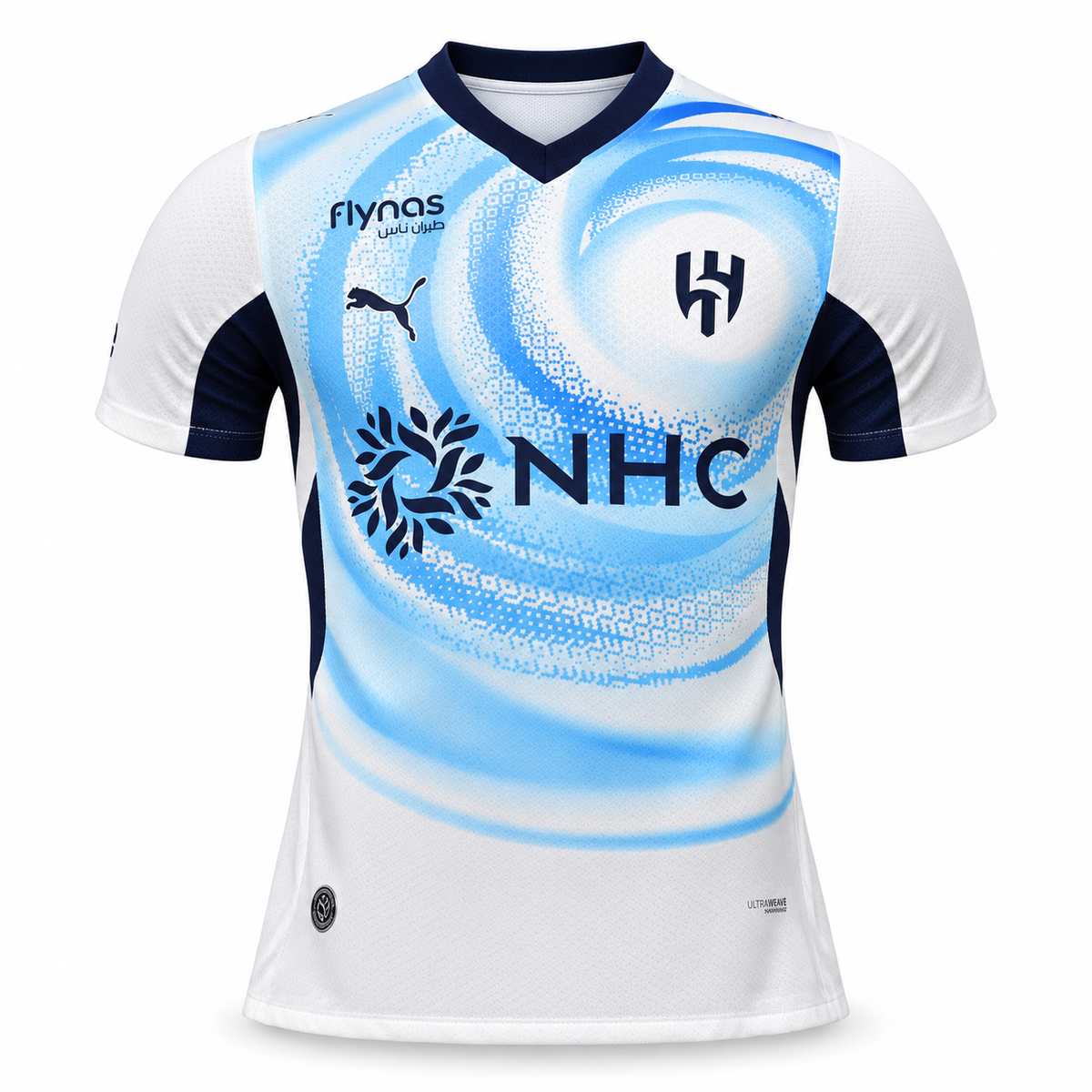 Maillot Al-Hilal extérieur 2026-2027 blanc et bleu ciel — face
