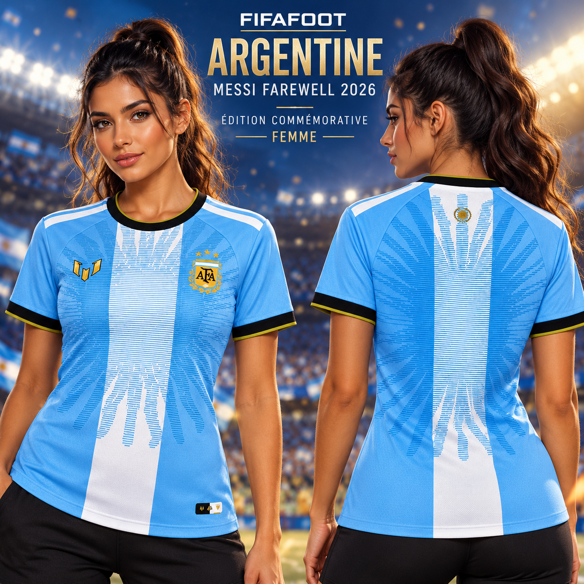 Affiche FIFAFOOT maillot Argentine Messi Farewell commémoratif femme 2026, mannequin de face et de dos