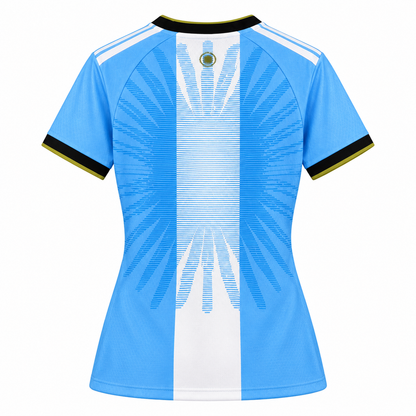 Maillot Argentine Messi Farewell commémoratif femme 2026, vue de dos sur fond blanc