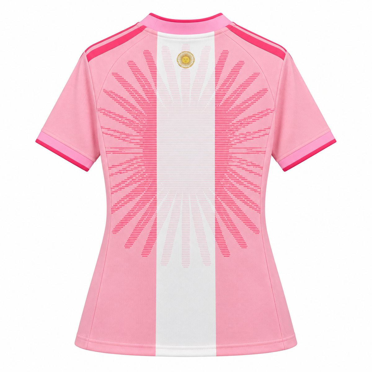 Maillot Argentine Messi Farewell commémoratif femme rose 2026, vue de dos sur fond blanc