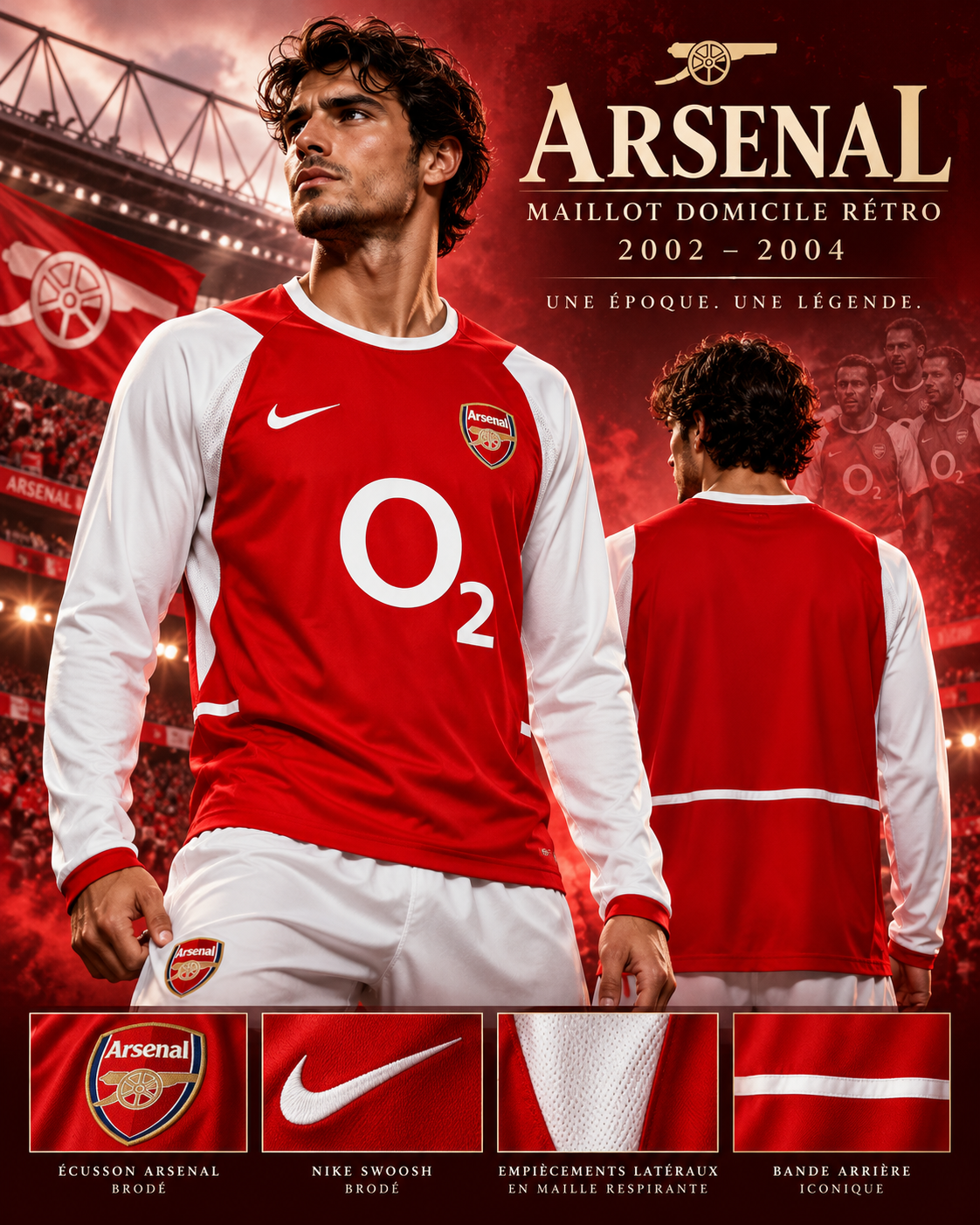 Arsenal 2002-2004 domicile rétro manches longues - affiche