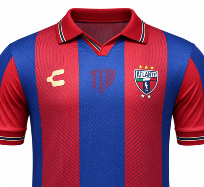 Maillot Atlante FC domicile 2026-2027 rouge et bleu – Détails du col et de l’écusson