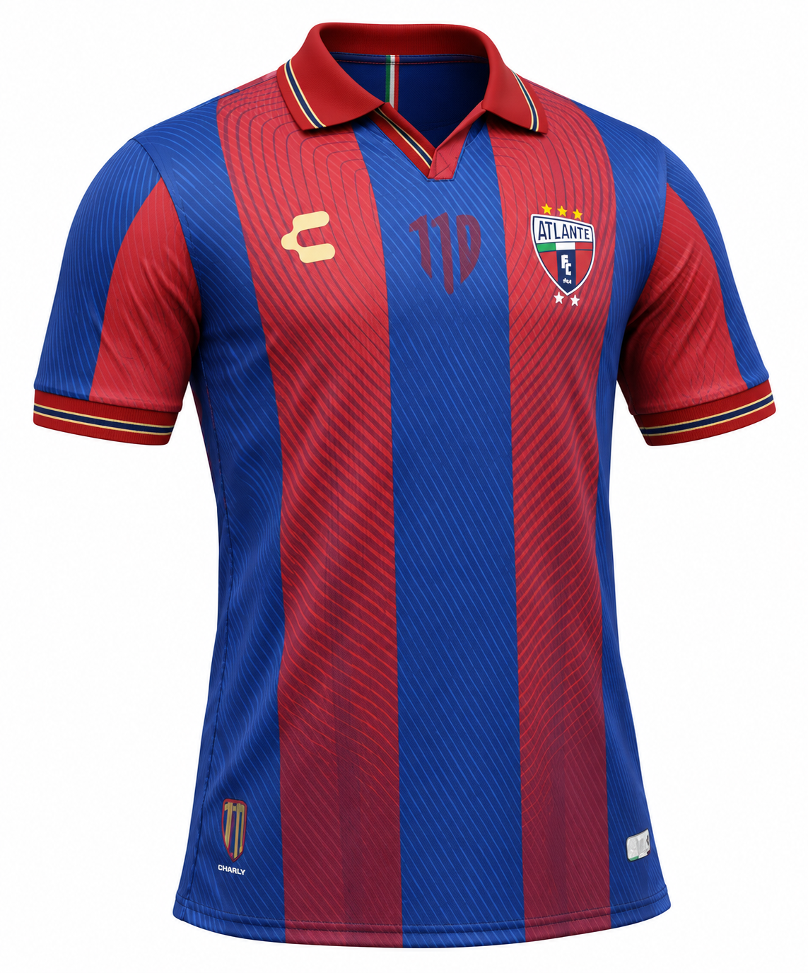 Maillot Atlante FC domicile 2026-2027 rouge et bleu – Vue de trois quarts