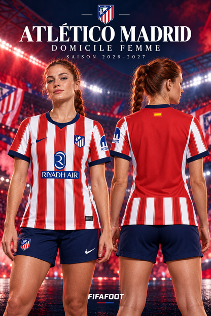 Affiche FIFAFOOT — maillot Atlético Madrid domicile femme 2026-2027 porté de face et de dos