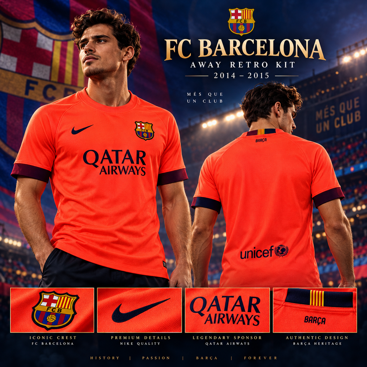 FC Barcelone maillot extérieur rétro corail 2014/2015 affiche