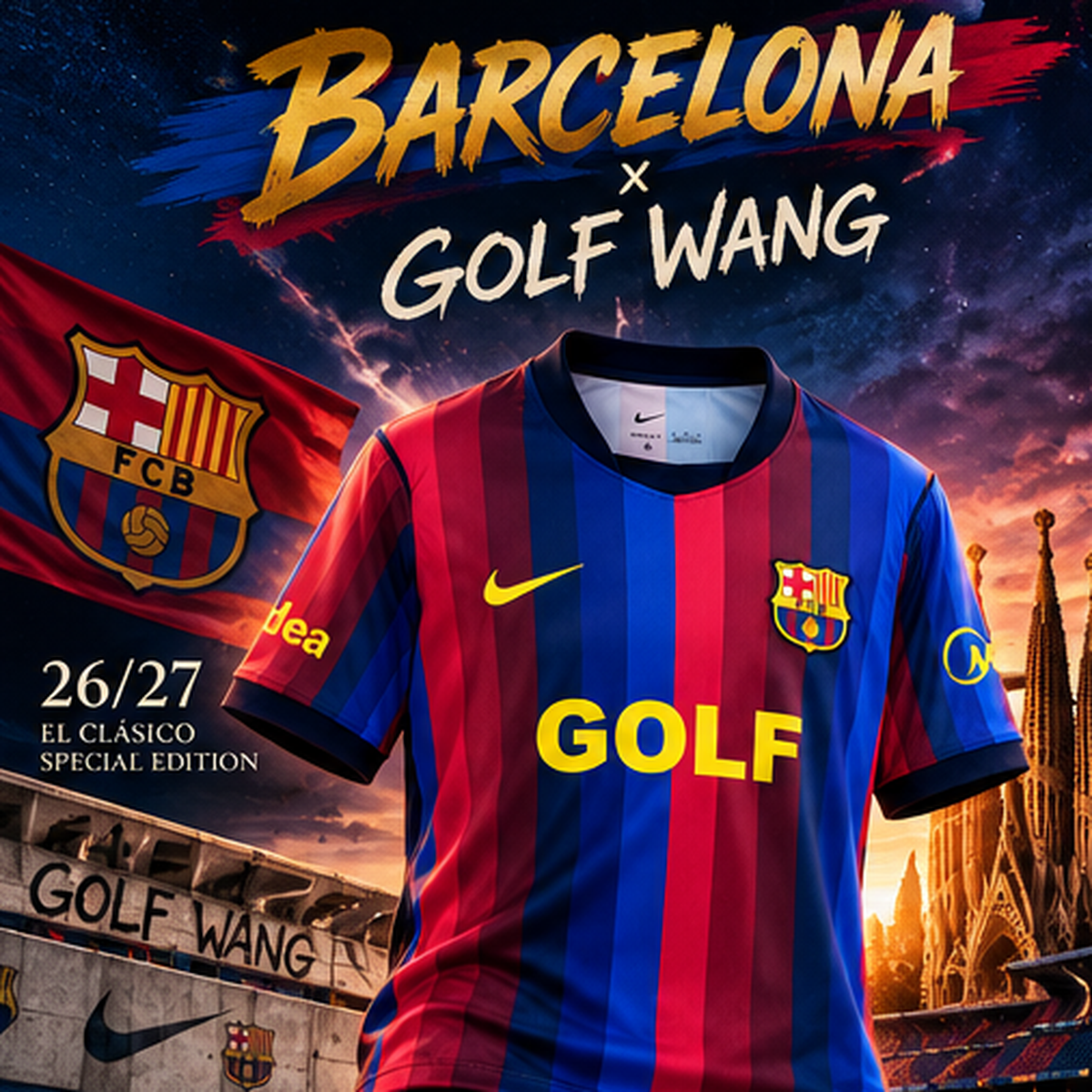 Barcelone x Golf Wang El Clasico rouge bleu 2026/27 - affiche