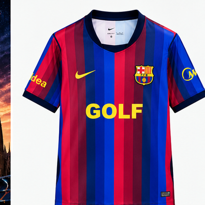 Barcelone x Golf Wang El Clasico rouge bleu 2026/27 - face