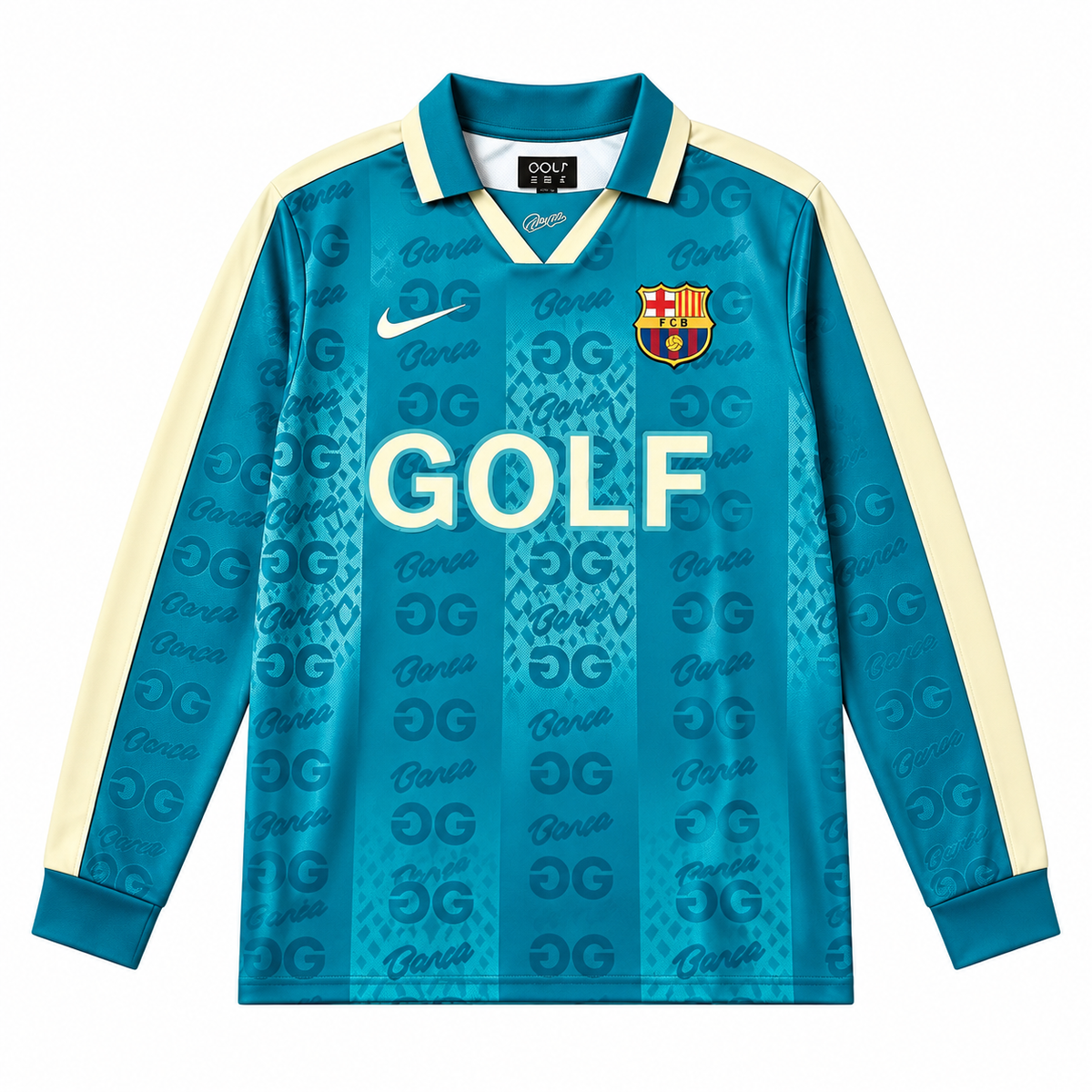 Face avant du maillot Barcelona x Golf Wang manches longues sur fond blanc