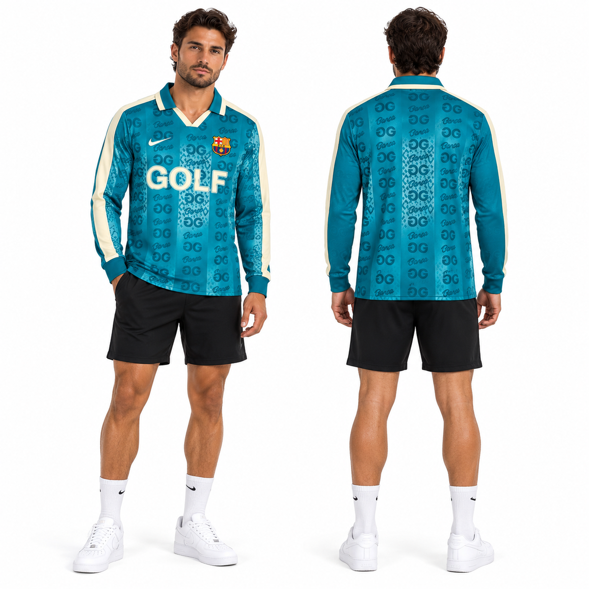 Mannequin portant le maillot Barcelona x Golf Wang 26/27 de face et de dos