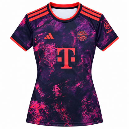 Maillot Bayern Munich third femme 2026-2027 violet et rose, vue de face sur fond blanc