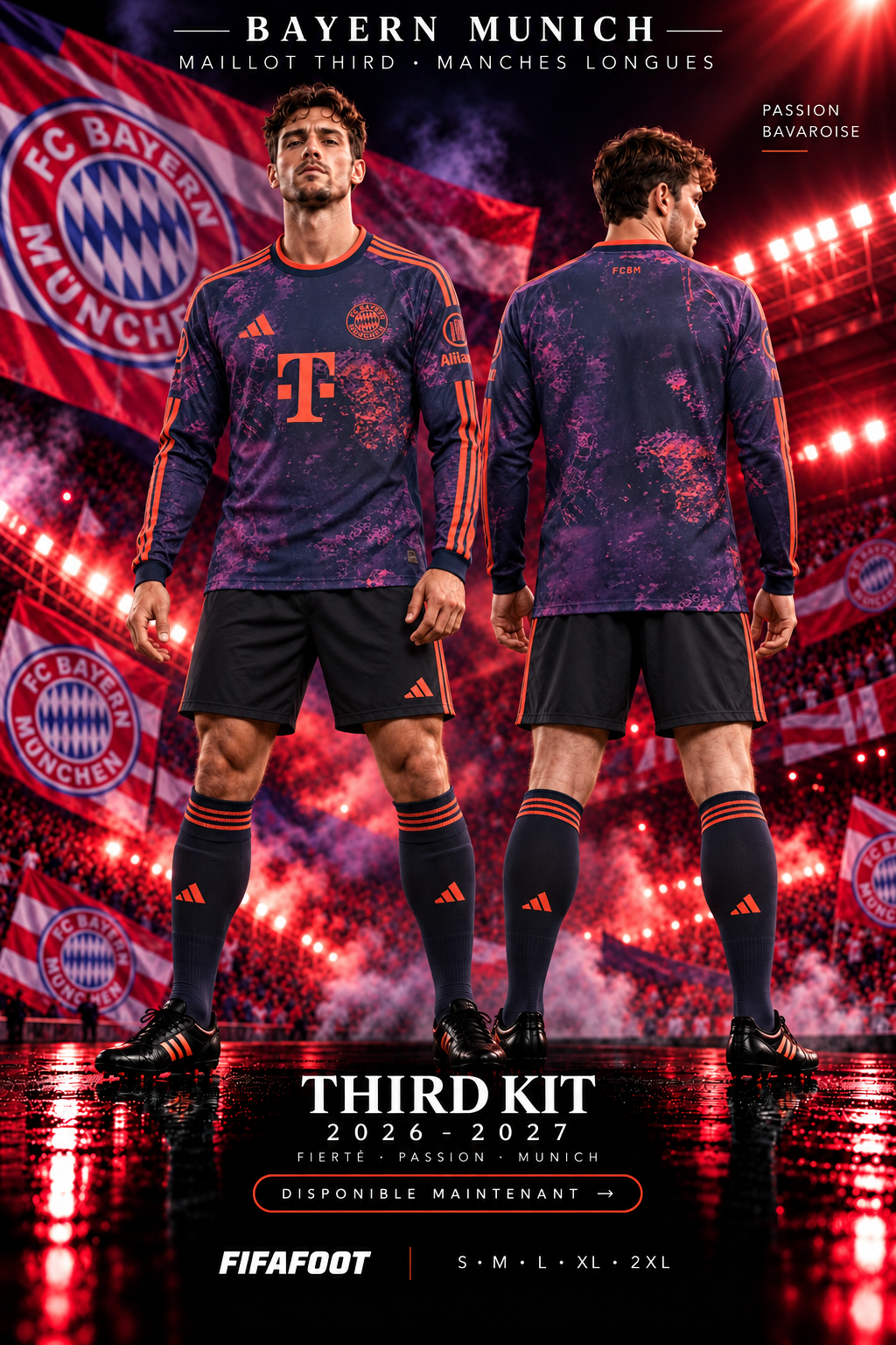 Affiche Bayern Munich third 2026-2027 manches longues – modèles de face et de dos