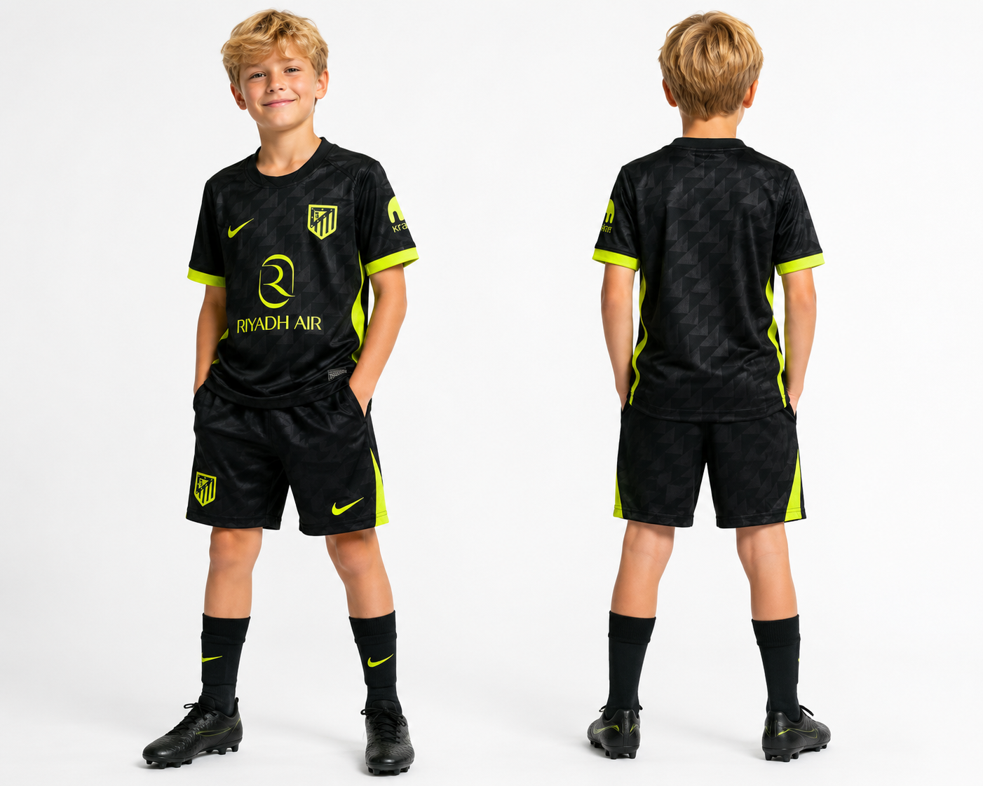 Maillot Atlético Madrid Extérieur 2026-2027 Homme et enfant  – Noir et Jaune Fluo