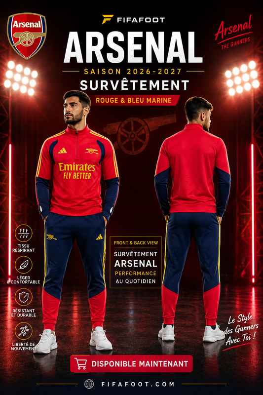 Survêtement Arsenal Rouge & Bleu Marine 2026-2027 – Ensemble Football Homme