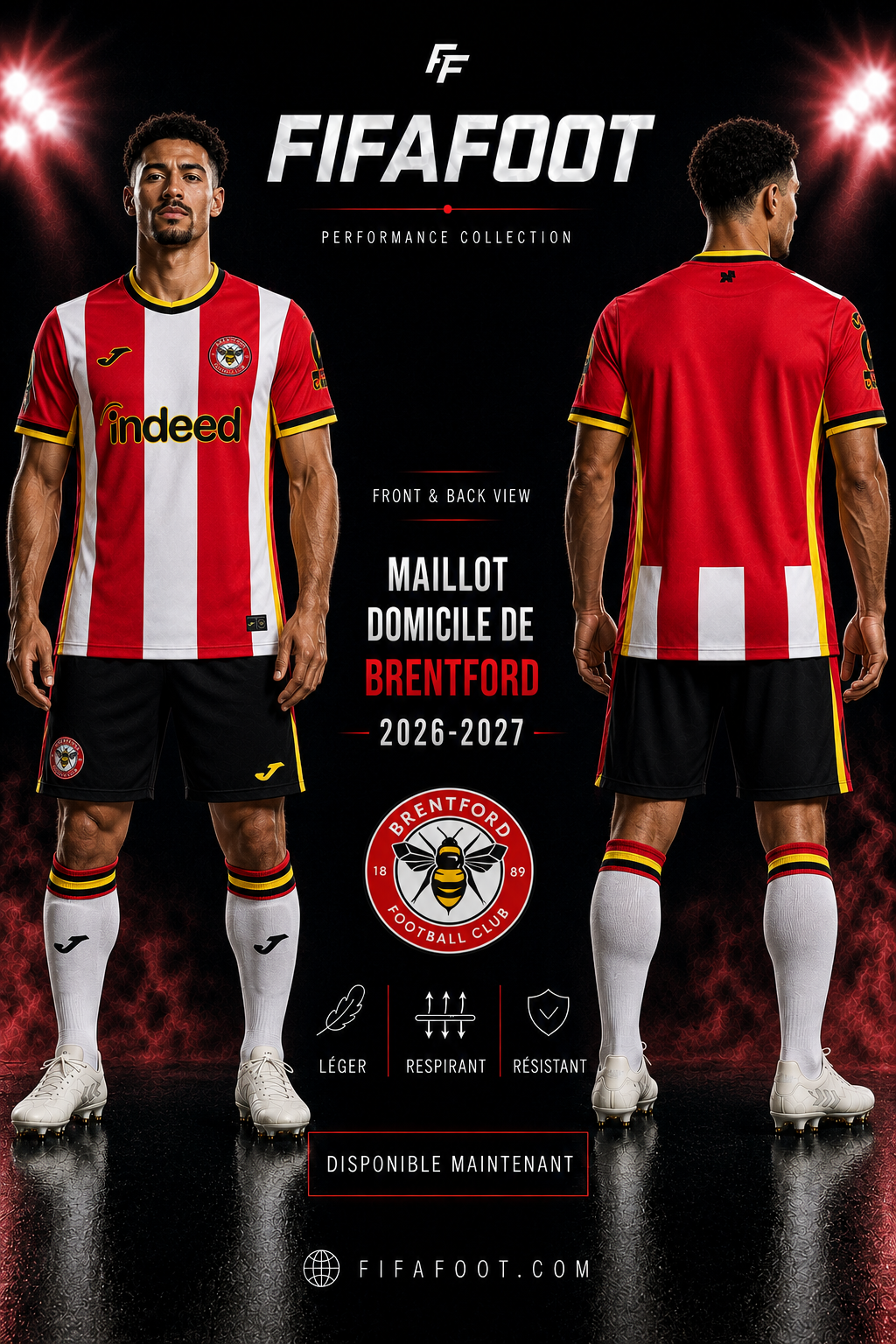 Maillot Brentford Domicile 2026-2027 – Rouge & Blanc