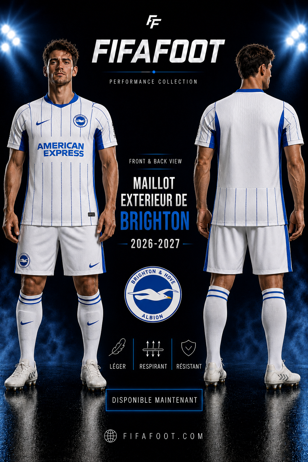 Maillot Brighton Extérieur 2026-2027 – Blanc & Bleu