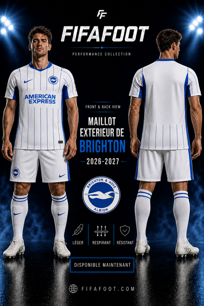 Maillot Brighton Extérieur 2026-2027 – Blanc & Bleu