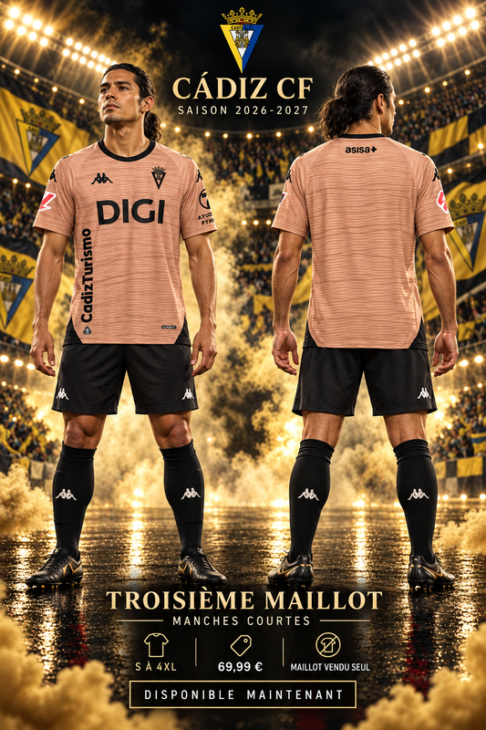 Cádiz CF third 2026-2027 — affiche mannequin face et dos