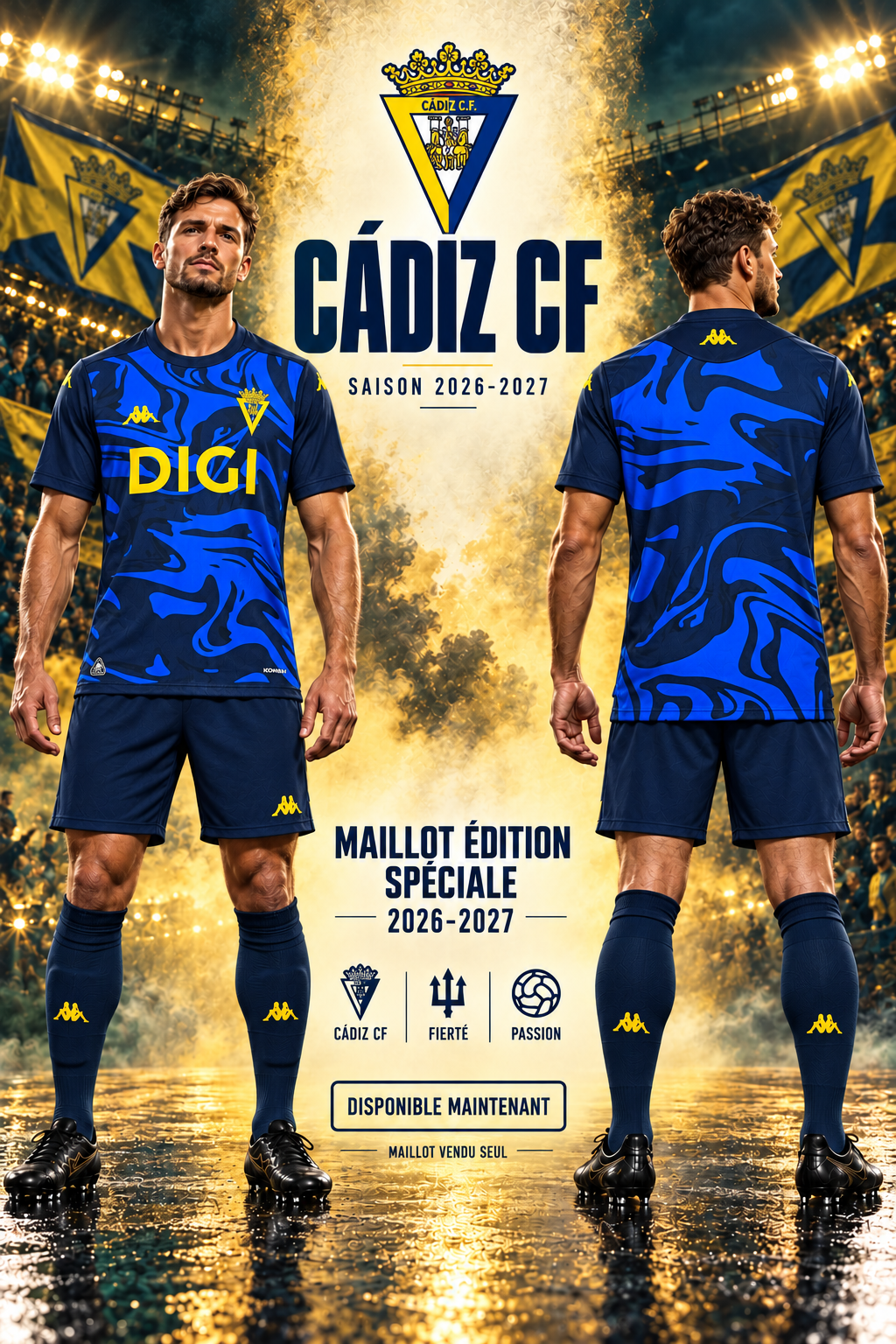 Maillot Cádiz CF édition spéciale 2026-2027 – affiche mannequin face et dos