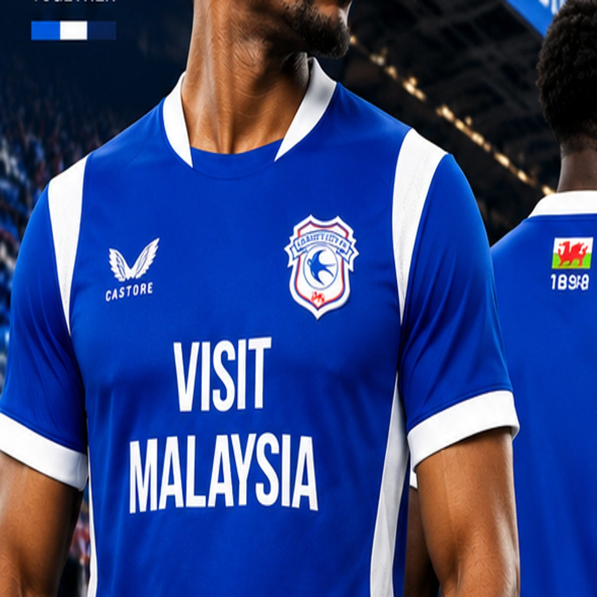 Maillot Cardiff City FC domicile 2026-2027 – porté par mannequin