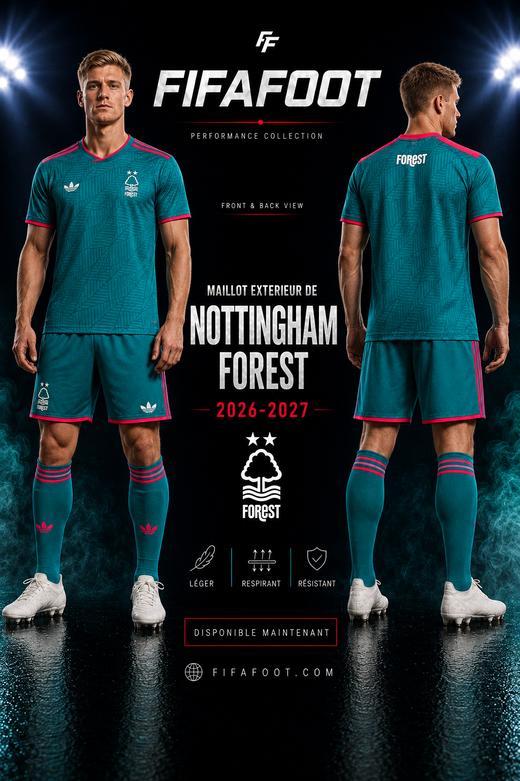 Maillot Nottingham Forest Extérieur 2026-2027 – Turquoise & Rose