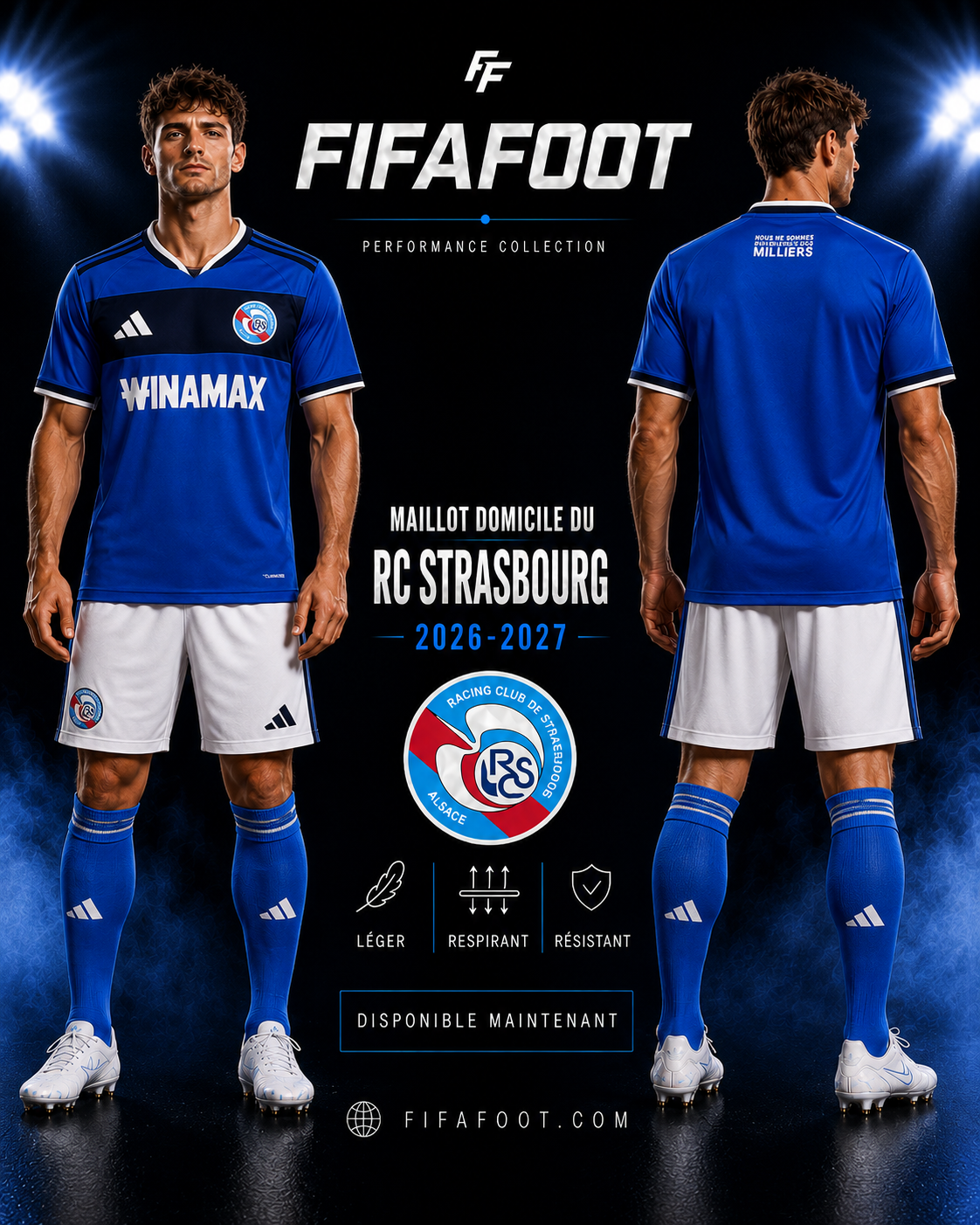 Maillot RC Strasbourg Domicile 2026-2027 – Bleu Roi et Bleu Marine