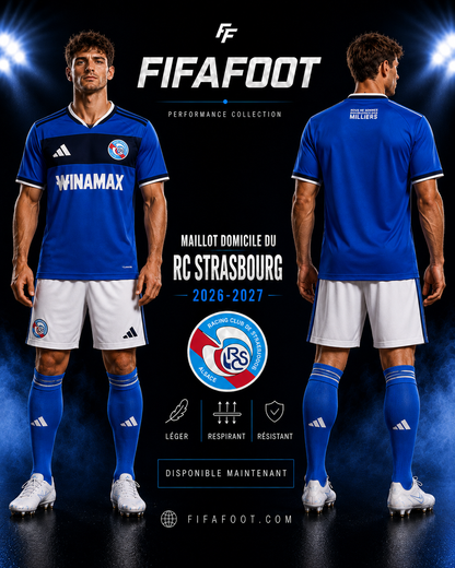 Maillot RC Strasbourg Domicile 2026-2027 – Bleu Roi et Bleu Marine