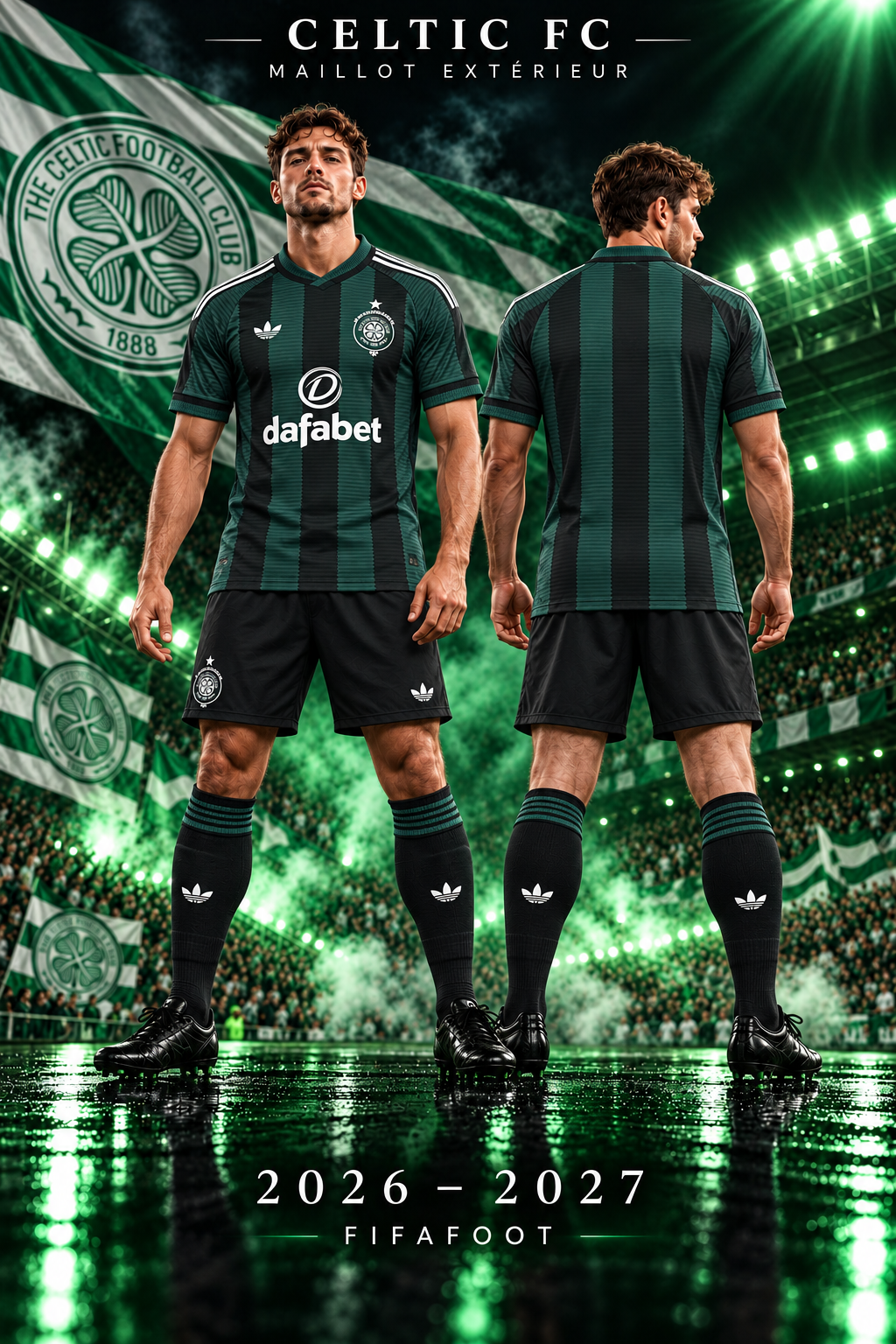 Maillot Celtic extérieur 2026-2027 vert et noir, affiche face et dos