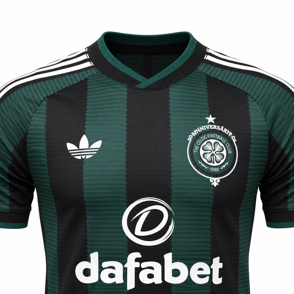 Maillot Celtic extérieur 2026-2027 vert et noir – détail du col et de l’écusson