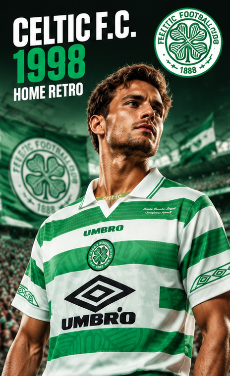 Affiche premium Celtic FC 1998 Home Retro avec mannequin homme