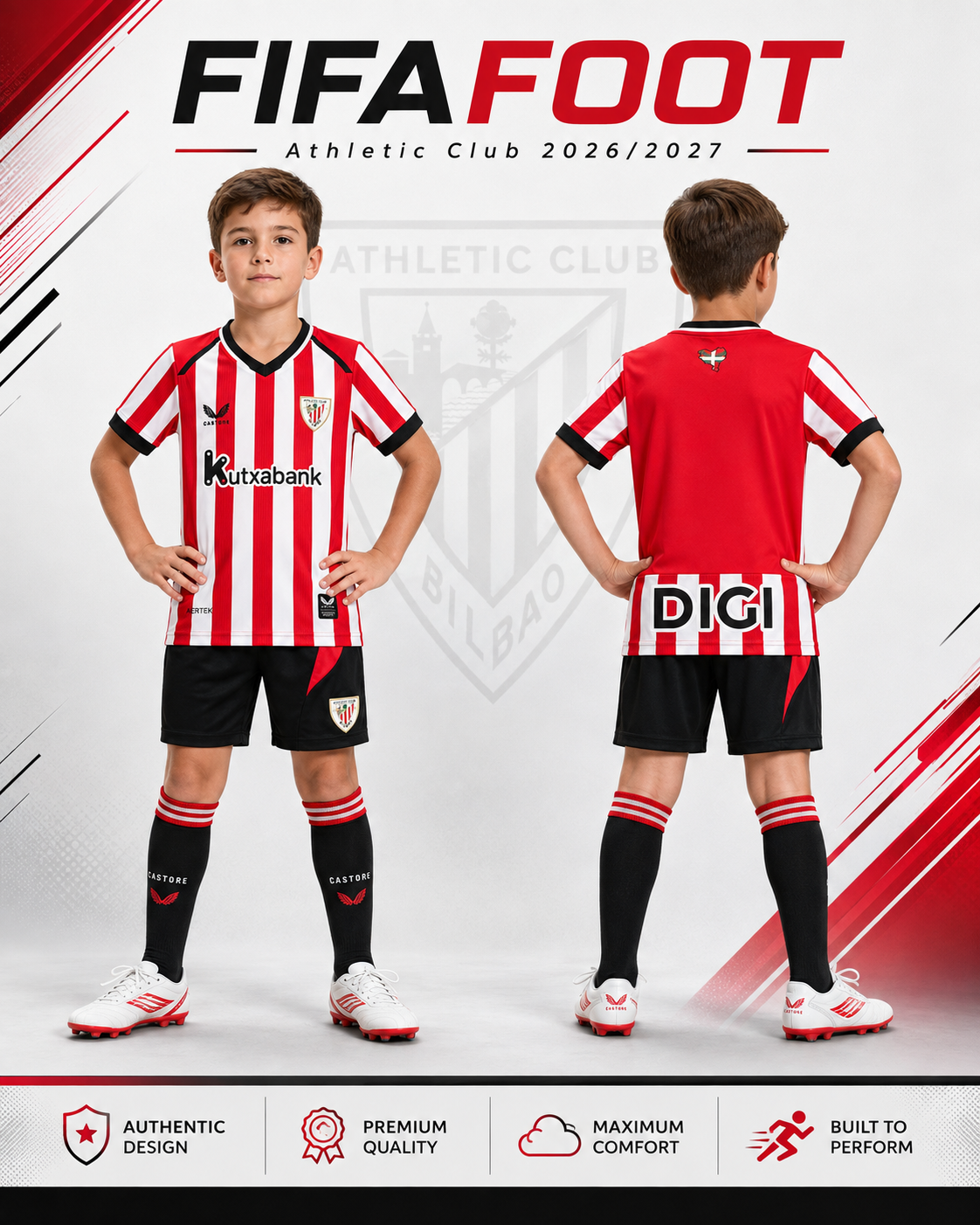 Maillot Athletic Club Bilbao 2026-2027 Domicile | Jersey Football Homme et Enfant Castore